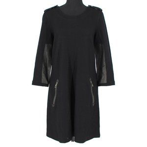 Burberry Brit Black Wool Leather Trim Round Neck Mini Dress size US 8 w/ Pockets